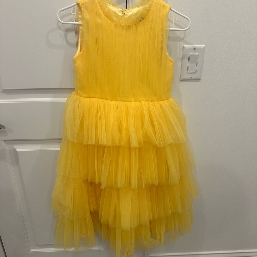 Yellow Tiered Kids Pageant Formal Dress